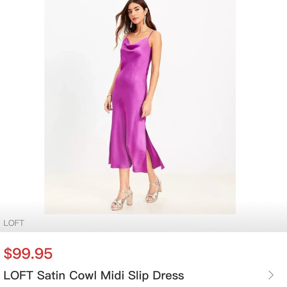 LOFT Satin Slip Midi Dress in Vibrant Pink